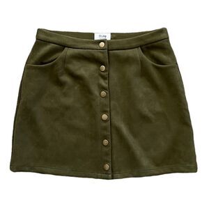 BLUEIVY Faux Suede Olive Green Button Down Mini Skirt Size Large